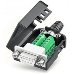Terminal block with DB9 female connector. With screw for DB9 male cable. 10 screw terminals