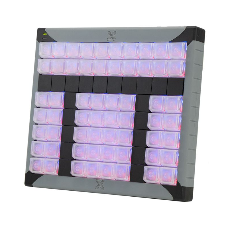 Programmerbart KVM-tangentbord med 60 tangenter. Skicka rena USB HID-koder. Lyft av nyckellocket för legender. USB.