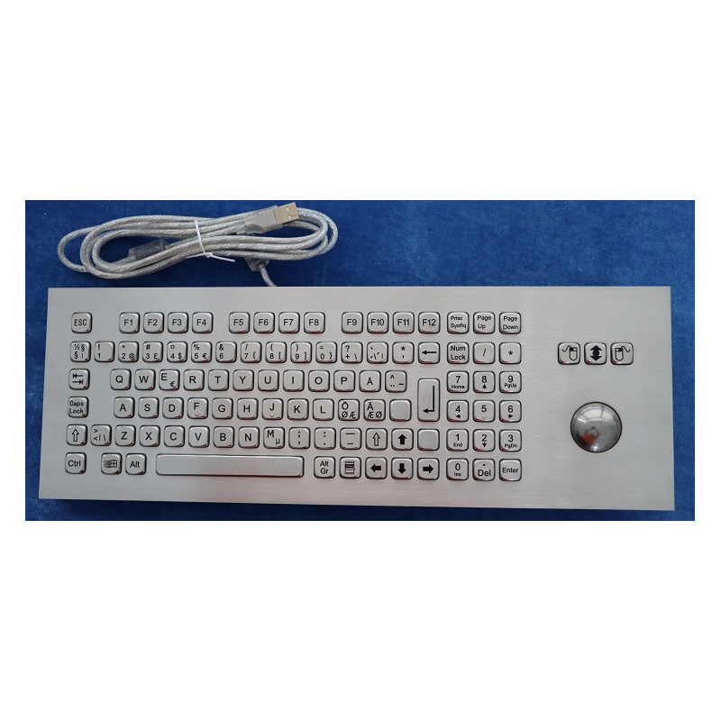 IP65 stainless keyboard, trackball. Fn keys. For industrial use - very robust and splashproof, USB, Nordic layout