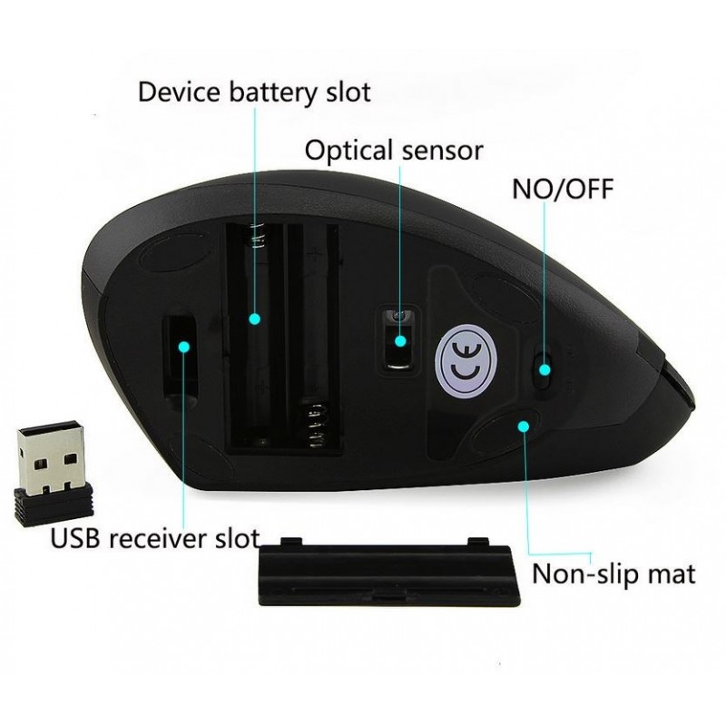 Ergonomisk trådlös mus för vänsterhand 6 knappar USB