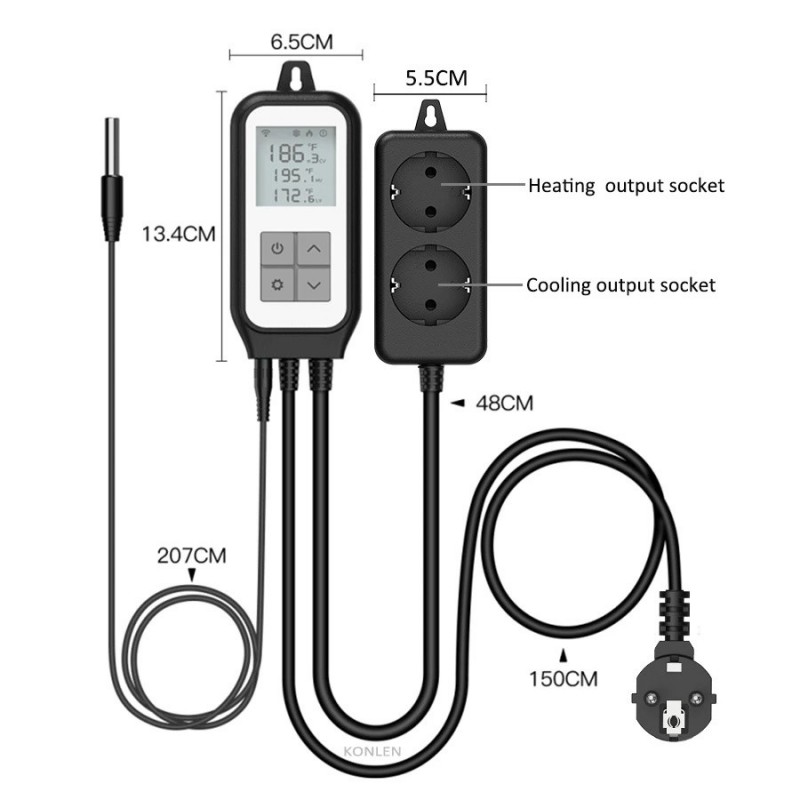 Double Digital temperature controller from -30 to +105°C, WiFi and APP