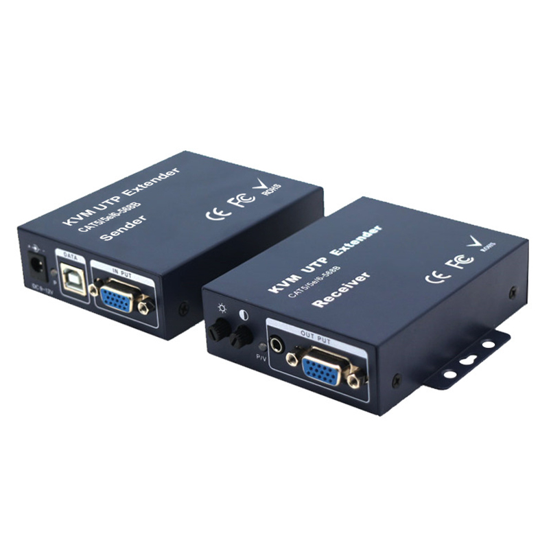 VGA KVM Extender, 100 meters via RJ45 patch cable. USB keyboard and mouse,