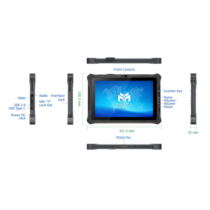 Robust IP65 industriell surfplatta med Intel i5, Windows 11, främre och bakre kamera, NXP, NFC, WLAN och Bluetooth