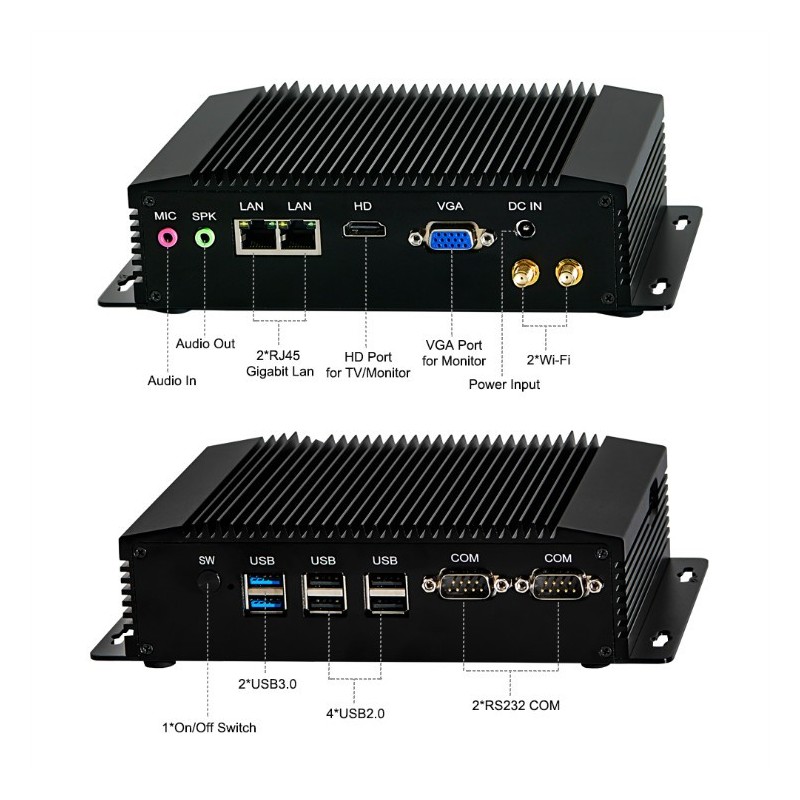 Billig fläktlös inbyggd dator Windows 11, TPM, RS232, USB WIN 7/8/10/11, kretsuppsättning N3520, LTE, tunn klient, HDMI, VGA