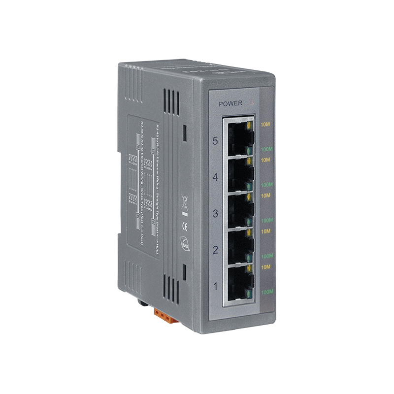 Industriell 5-ports switch 10/100/1000 Mbit RJ45 DIN-skena - Ohanterad, 12-56VDC