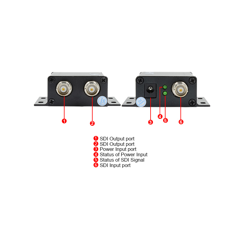 SDI Booster and splitter. 1:2 BNC. 3G-SDI, HD-SDI, SD-SDI, up to 400 meters