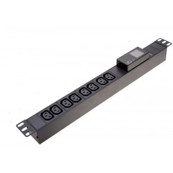 PDU Grenuttag med LCD-display 8 x C13 IEC honkontakter, Ström-, spännings- och effektmätning