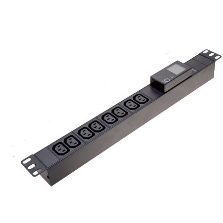 PDU Grenuttag med LCD-display 8 x C13 IEC honkontakter, Ström-, spännings- och effektmätning