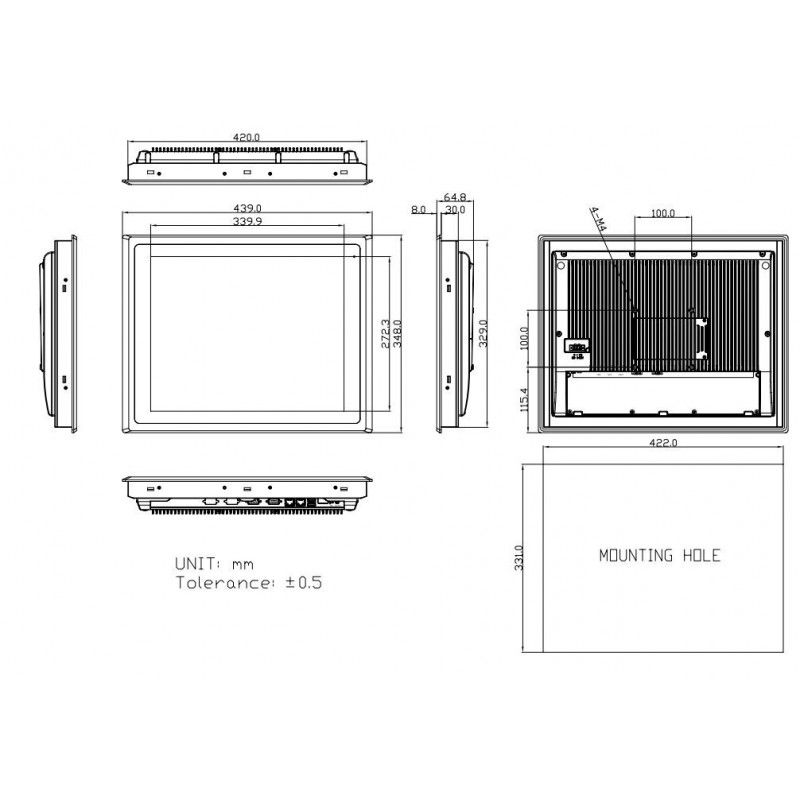 17" panel PC-skärm med projicerad touch för användning i solljus 1000nits