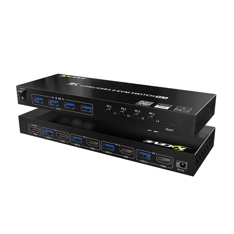 4-portars HDMI KVM-switch med USB 3.0, 4K@60Hz-stöd