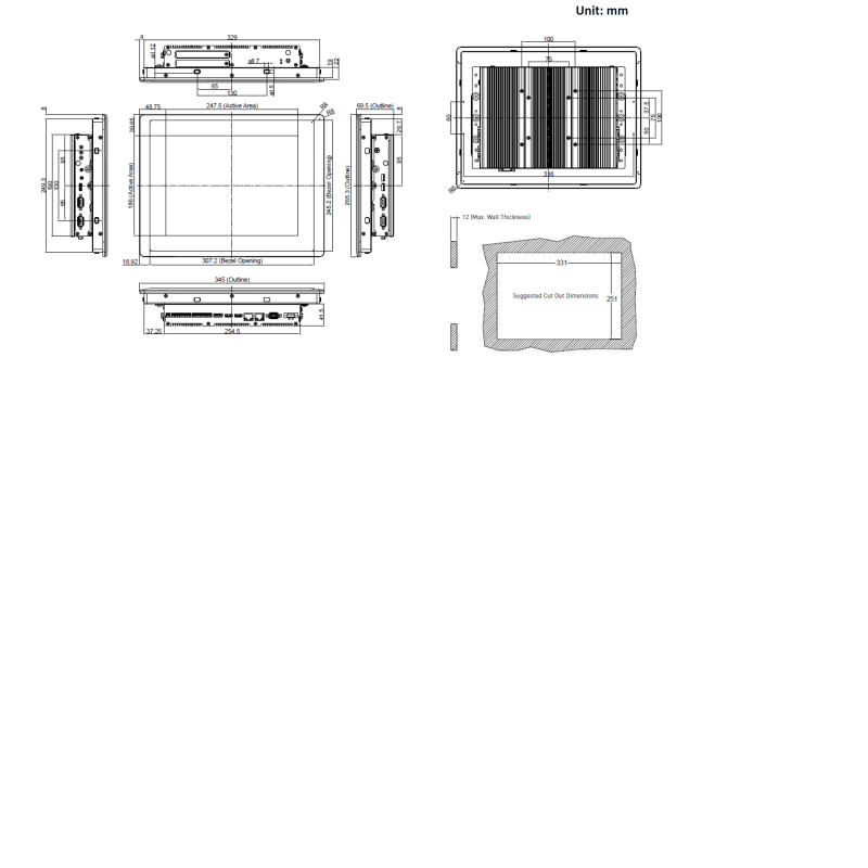 24" panel PC Touch PCAB i3, i5 cpu Höga nits Panelmontage med utbyggnad