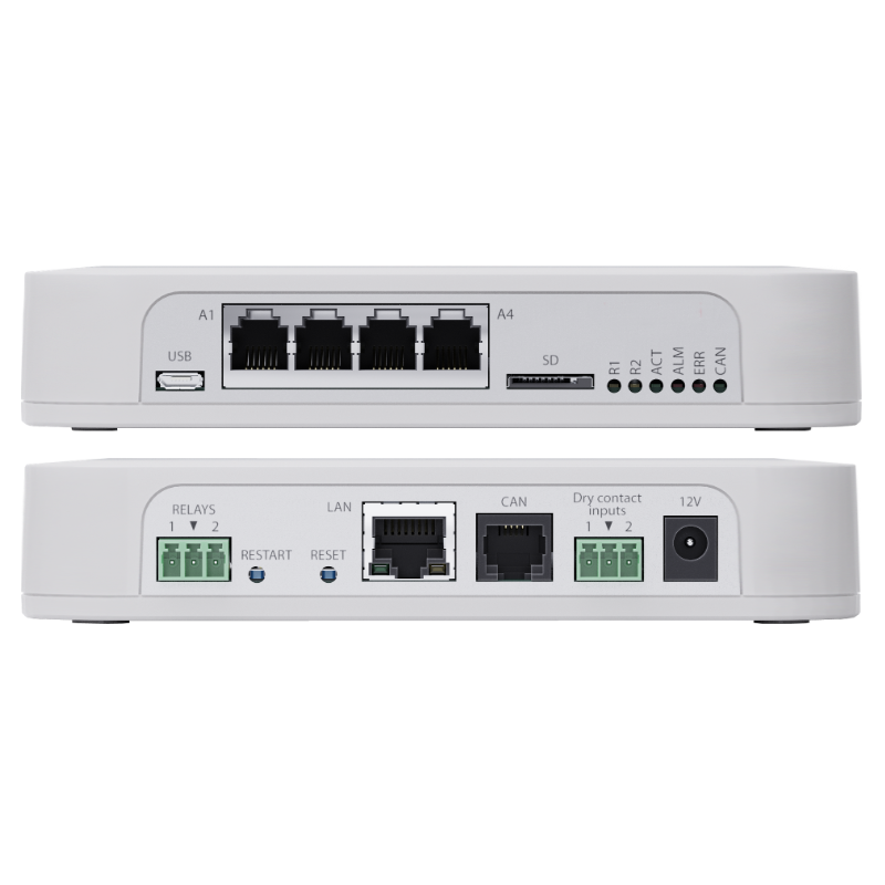 Remote control and data logging of Server rooms, industrial installation. Digital, analog, relay, CAN bus.