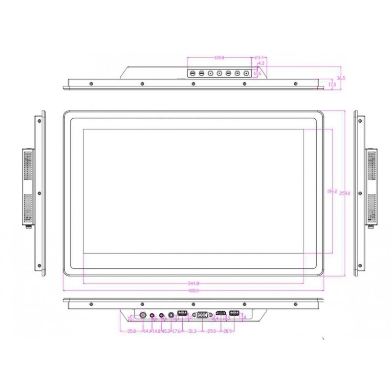 15.6" TFT 1000nits monitor, high brightness with VESA mount or panel mount 12Vdc - 24Vdc
