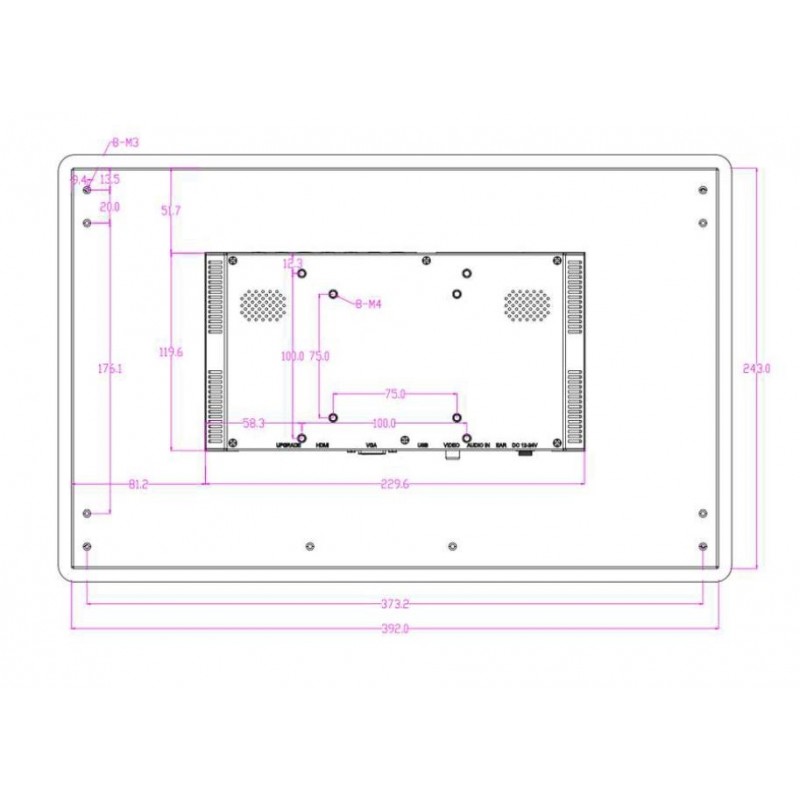 15.6" TFT 1000nits monitor, high brightness with VESA mount or panel mount 12Vdc - 24Vdc
