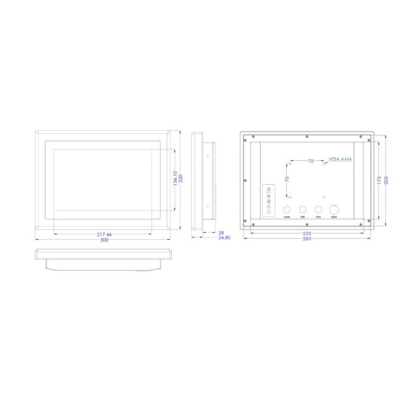10.1" vandtæt IP66 og vandalsikker skærm i rustfrit stål, Full IP66/IP69K, VGA og HDMI - Binär Teknik AB