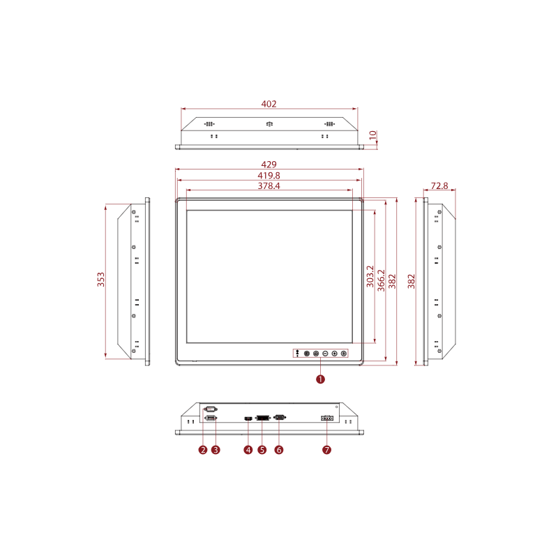 19 Marint godkänd panelmonitor - DNVGL-CG-0339 IP66 Touch