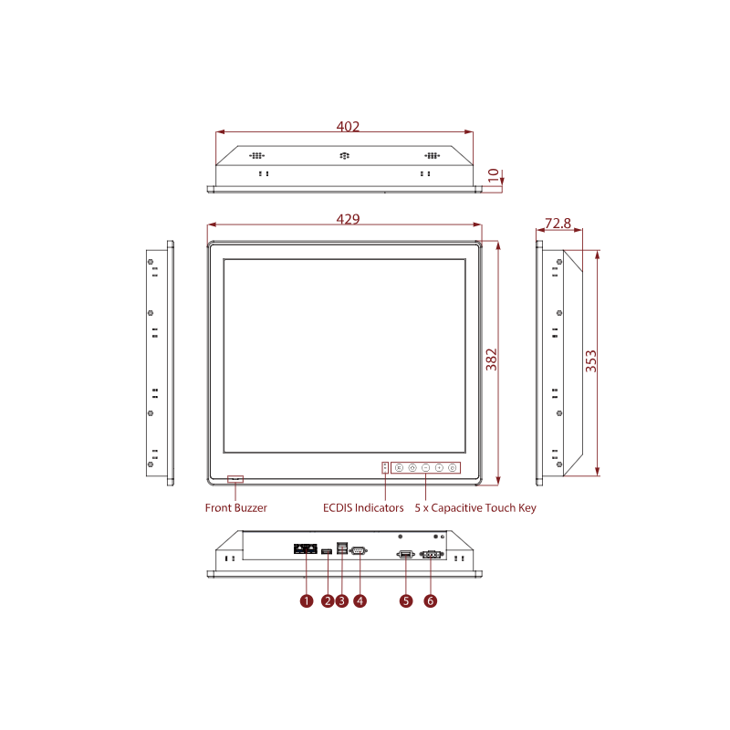 19" i5 ECDIS DNVGL-CG-0339, IACS E10 Marin godkänd panel PC