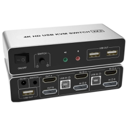 2 Port 4K@60Hz Dual Head HDMI and DisplayPort KVM Switch, 3840 x 2160 60Hz, USB2.0