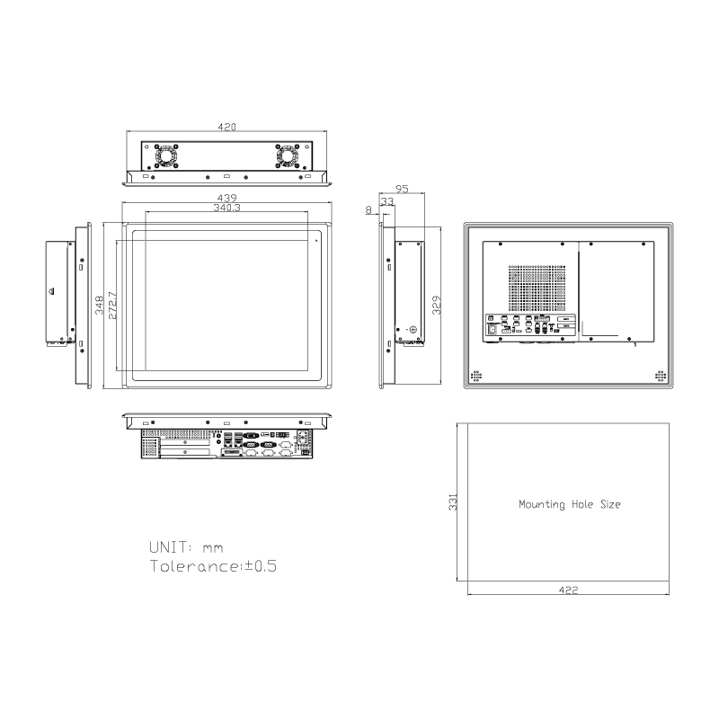 17" Panel PC 12vdc, 24Vdc med PCIe expansion, CPU Celeron i3, i5, i7 Windows IoT, PCAB, Sunlight, High nits