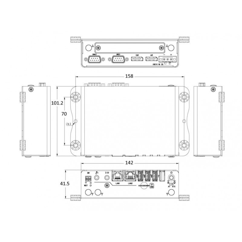 Fläktlös Embedded PC UL-godkänd certifierad Celeron PC SIM, RS232,TPM 2.0, 2xDP Dual display