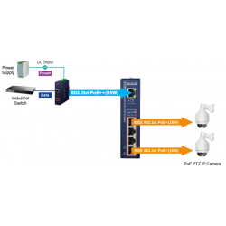 PoE++ extender / Extender PD over Cat6 and up, up to 200 meters, PoE++ in and 4 x PoE+ out