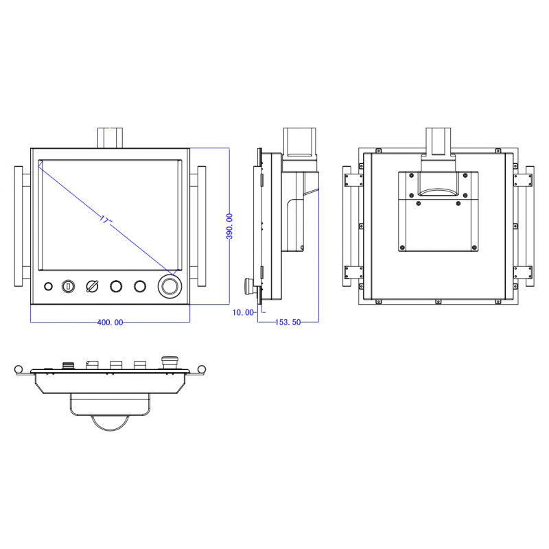 Robust 17" HMI, Panel PC with touch screen IP65 with control buttons and power switch on the front