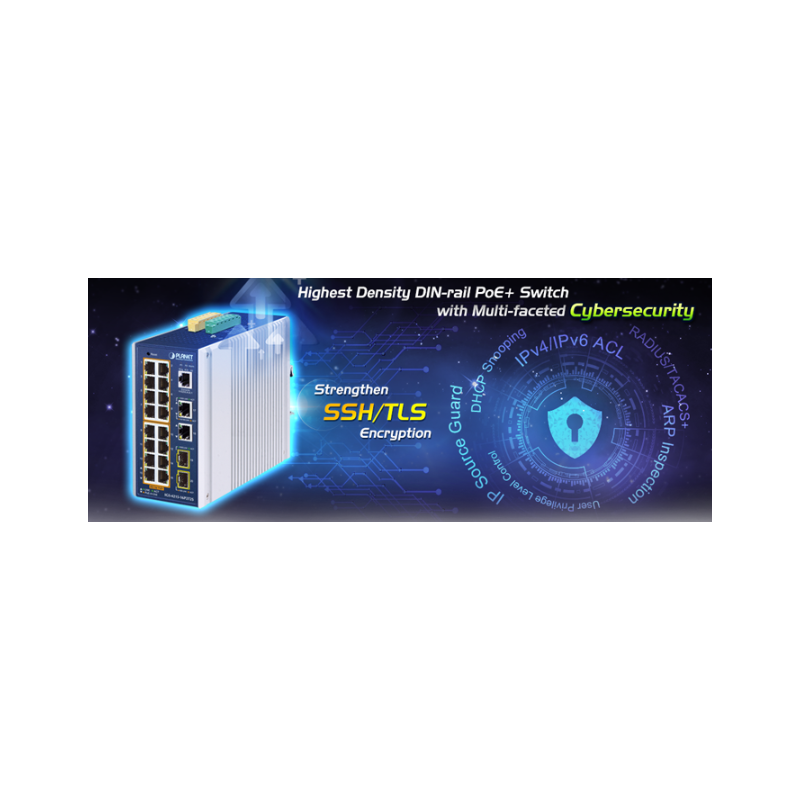 20 portar Managed switch - 16 x RJ45 10/100/1000Mbit PoE+ 2 x RJ45, 2 x Gbit SFP-kortplats