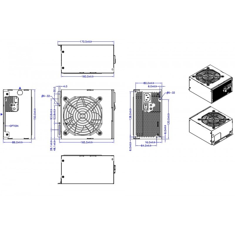 ATX PSU Strömförsörjning 1200W, P4, PCIE, SATA-kablar för ATX