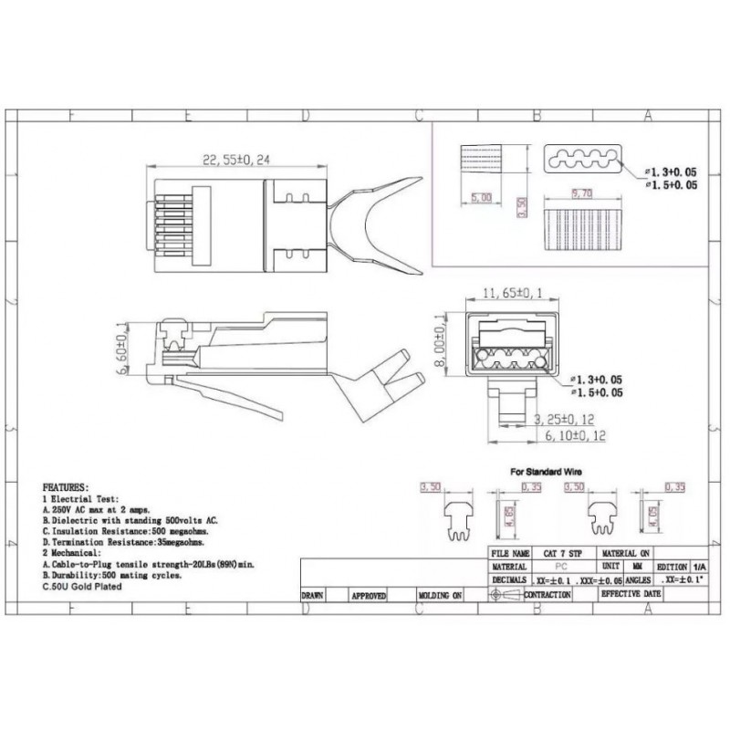 Network-ready RJ45 plug with pass-through cat.8 7 6a shielded STP Gold plated Quality