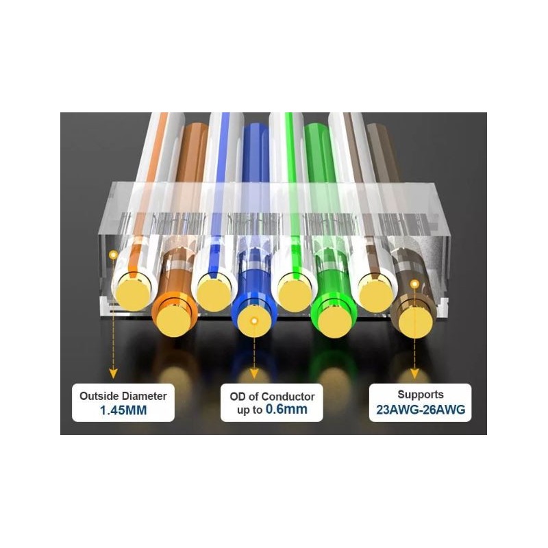 Network-ready RJ45 plug with pass-through cat.8 7 6a shielded STP Gold plated Quality