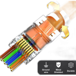 Network-ready RJ45 plug with pass-through cat.8 7 6a shielded STP Gold plated Quality