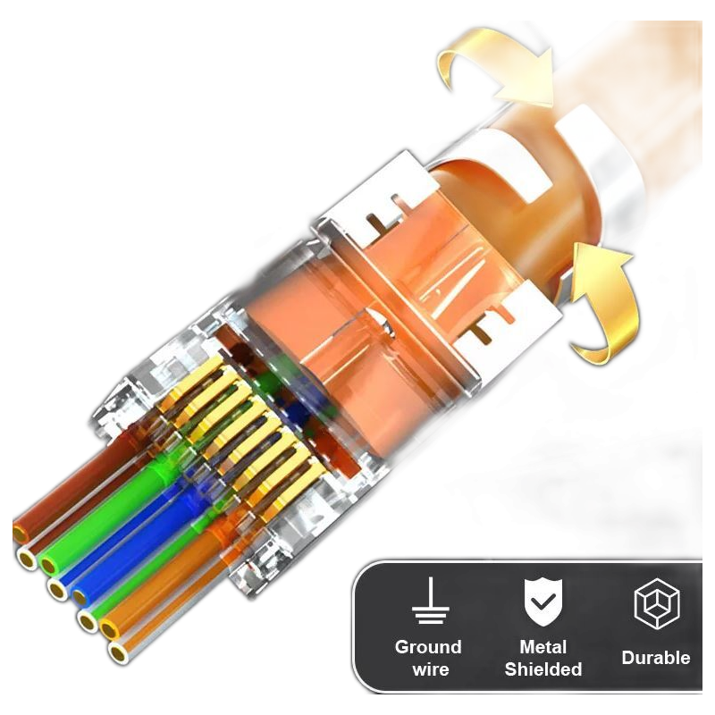 Network-ready RJ45 plug with pass-through cat.8 7 6a shielded STP Gold plated Quality