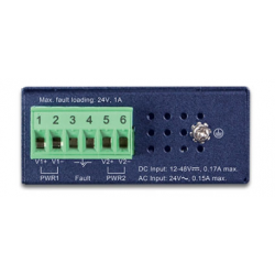 5 port 100Mbit unmanaged compact switch with DIN bracket. 12 - 48VDC or 24VAC