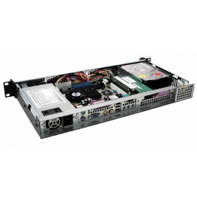 1U 19" Rackmonterat chassi MINI-ATX ½ djup SVART