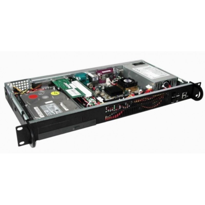 1U 19" Rackmonterat chassi MINI-ATX ½ djup SVART