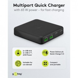 USB-C™ PD GaN Multiport Desktop Charger (65 W) black 2x USB-C, 2x USB-A ports