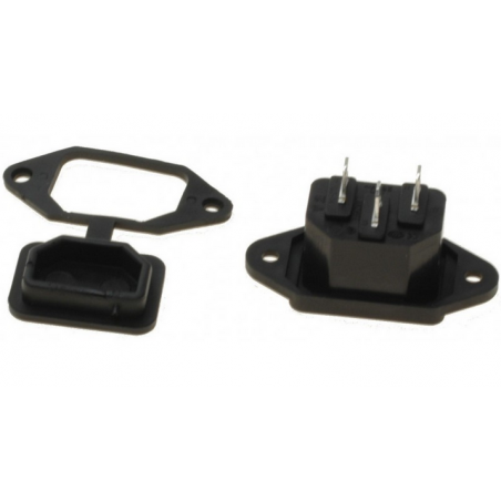 Vattentät 3-polig C14 IEC-kontakt för panelmontering med vattentät PVC-kåpa