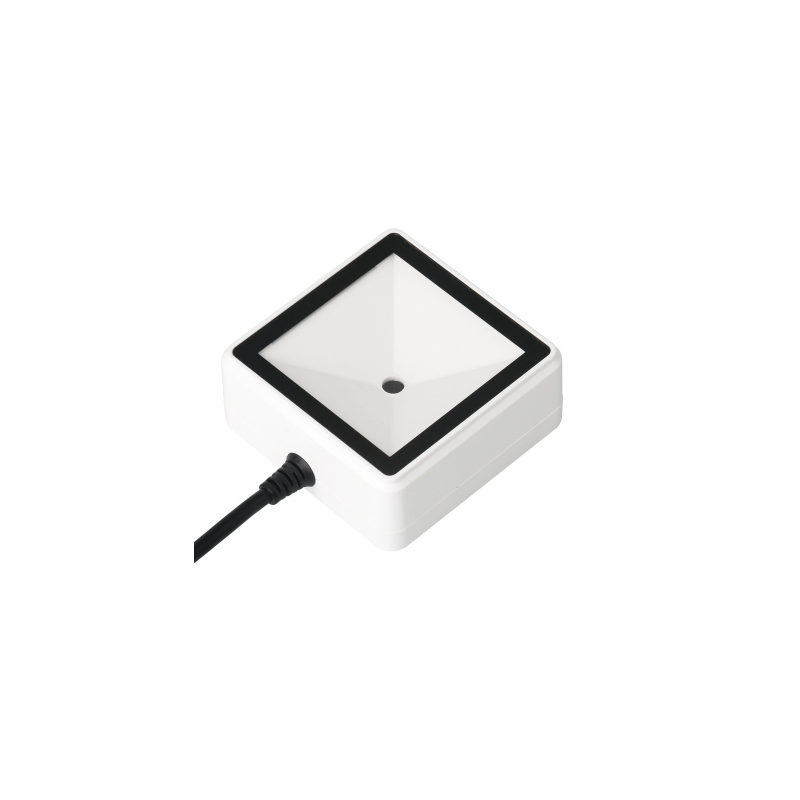 Desktop 1D 2D QR Scanner, USB. Good for mobile phone screens. Box with fixing holes