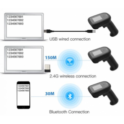 1D, 2D QR handheld barcode scanner with Bluetooth and 2.4GHz. With display.
