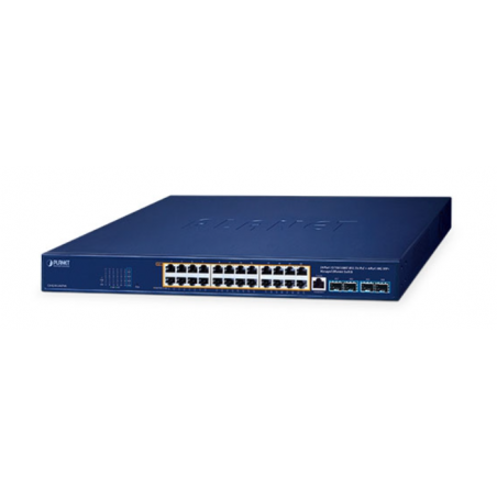 24 portar Managed Gigabit Ultra PoE switch 24 x 10/100/1000Mbit RJ45. Fiber 4 x 100/1000/2500 Mbit eller 10 GB SFP-kortplats