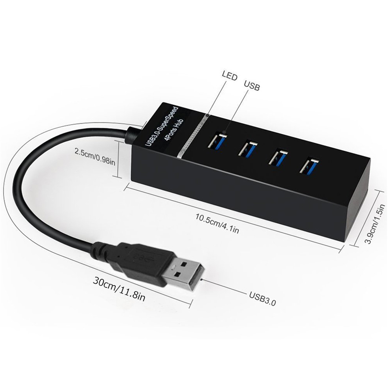 USB 3.0 4 port Super Speed HUB, high speed with LED indicator, black