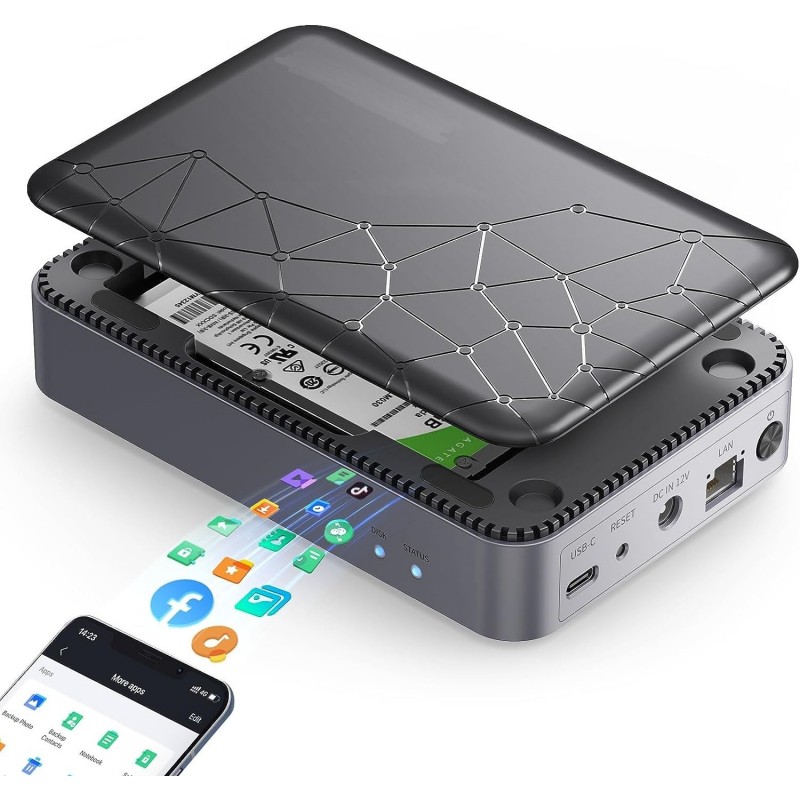 2.5 SATA SSD/HDD Enclosure with NAS Function - 8TB Capacity, USB3.2Gen1 Type-C, RJ45 1Gbps, SATA3.0 6Gbps