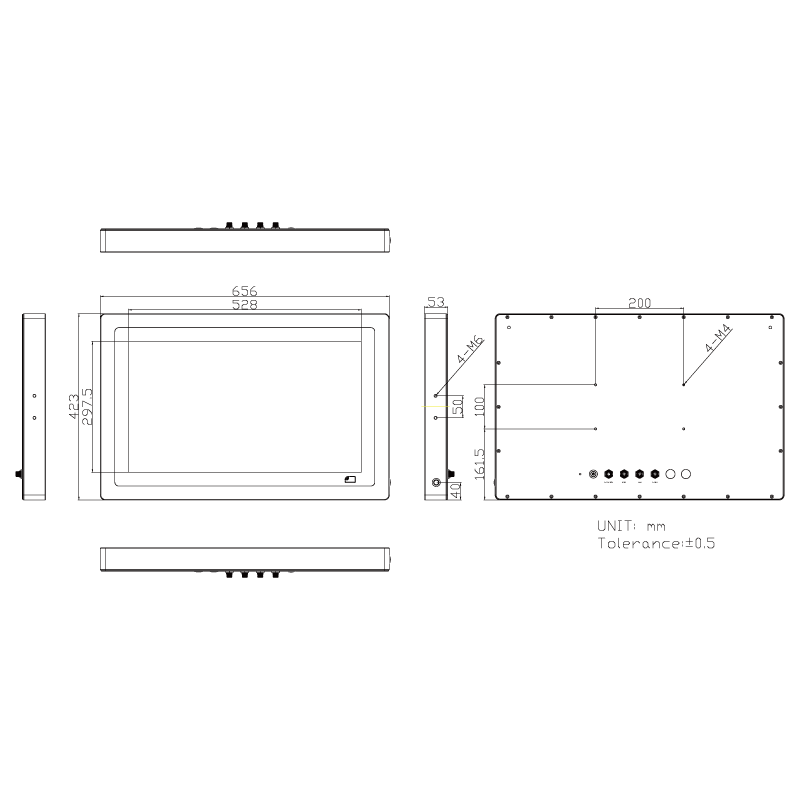 Waterproof 24" Panel PC IP66/IP67K touch, P-CAP, Projected Capacative CPU I3/i5 Vesa Youke RS232/422/485, USB 4G, 5G