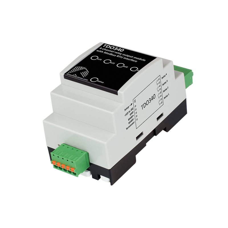 4 channel MODBUS RTU relay module, with SPST relay contacts. RS485, up to 63 nodes