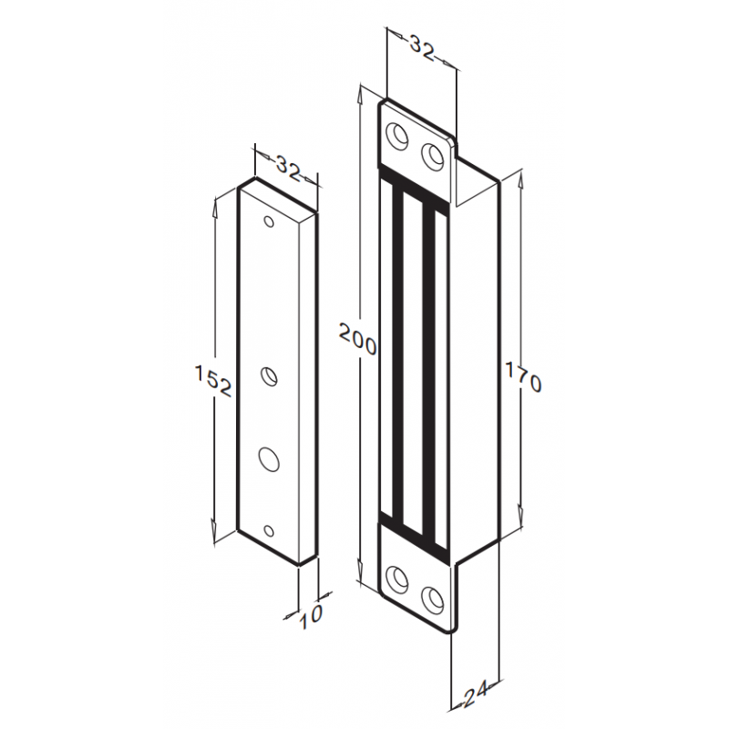 Kraftfull 12VDC elektronisk dörrmagnet - 136 kg hållkraft