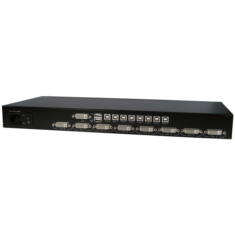 KVM omskifter til 8 pc'er med DVI, lyd & USBfor8 porte