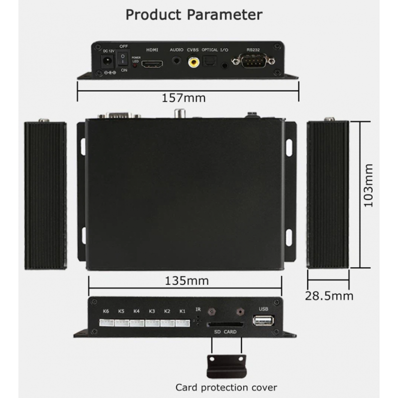 4K-mediaspelare med HDMI och 6 tryckknappsingångar