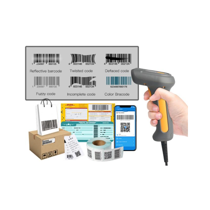 Handhållen 1D, 2D, QR-kodskanner IP65 USB-kabel