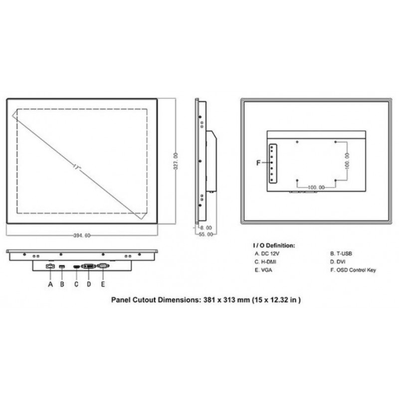 17 IP66 high nits Touch Monitor med PCAP Touch och HDMI/VGA/DVI videoportar