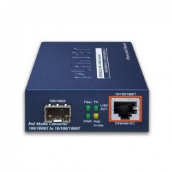 Mediaomvandlare RJ45 till Fiber, RJ45 10/100/1000Mbit, SFP-modul 100/1000Mbit, PoE+
